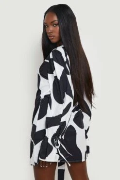 Robe Portefeuille à Manches Larges Et Imprimé Abstrait -BOOHO Kleidung Magasin gzz25354 black xl 1