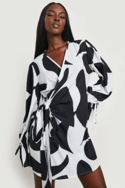 Robe Portefeuille à Manches Larges Et Imprimé Abstrait -BOOHO Kleidung Magasin gzz25354 black xl 2