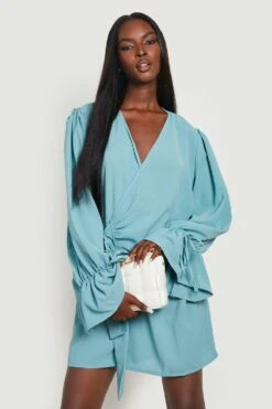 Robe Portefeuille à Manches Larges -BOOHO Kleidung Magasin gzz25355 teal xl 3