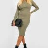 Robe Moulante Côtelée Basique -BOOHO Kleidung Magasin gzz25373 khaki xl