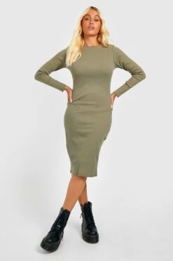 Robe Moulante Côtelée Basique -BOOHO Kleidung Magasin gzz25373 khaki xl 2