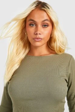 Robe Moulante Côtelée Basique -BOOHO Kleidung Magasin gzz25373 khaki xl 3