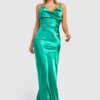 Robe Longue Satinée à Col Bénitier -BOOHO Kleidung Magasin gzz25390 green xl