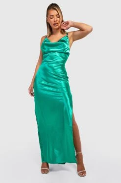 Robe Longue Satinée à Col Bénitier -BOOHO Kleidung Magasin gzz25390 green xl 2