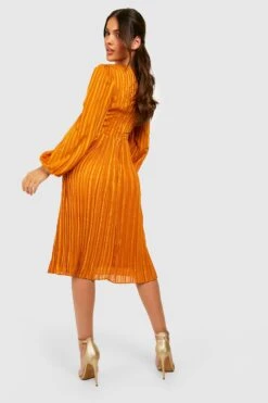 Robe Patineuse Mi-longue Plissée -BOOHO Kleidung Magasin gzz25423 mustard xl 1
