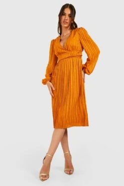 Robe Patineuse Mi-longue Plissée -BOOHO Kleidung Magasin gzz25423 mustard xl 2