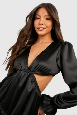 Robe Mi-longue Satinée à Volants -BOOHO Kleidung Magasin gzz25449 black xl 2