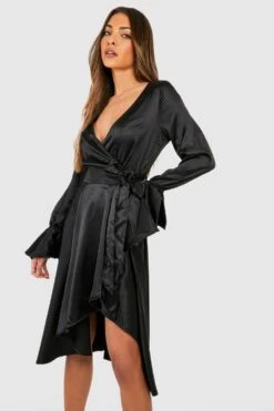 Robe Portefeuille Mi-longue Satinée -BOOHO Kleidung Magasin gzz25460 black xl 2