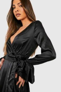 Robe Portefeuille Mi-longue Satinée -BOOHO Kleidung Magasin gzz25460 black xl 3
