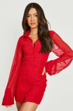 Robe Chemise Froncée Drapée -BOOHO Kleidung Magasin gzz25481 berry xl 2