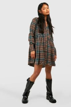 Robe Babydoll Oversize à Carreaux