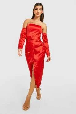 Robe Crayon Drapée à Col Bateau Et Ceinture -BOOHO Kleidung Magasin gzz25544 terracotta xl 2