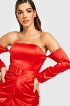 Robe Crayon Drapée à Col Bateau Et Ceinture -BOOHO Kleidung Magasin gzz25544 terracotta xl 3