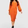 Petite - Robe En Maille Douce à Manches Bouffantes Et Ceinture -BOOHO Kleidung Magasin gzz25655 orange xl