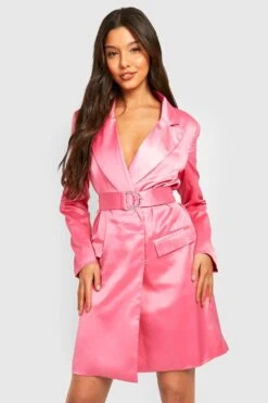 Robe Blazer Satinée à Ceinture