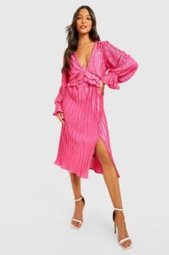 Robe Décolletée Satinée Plissée -BOOHO Kleidung Magasin gzz25731 hot20pink xl 2