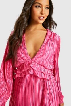 Robe Décolletée Satinée Plissée -BOOHO Kleidung Magasin gzz25731 hot20pink xl 3