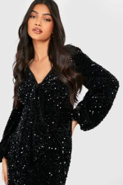 Maternité - Robe De Grossesse Pailletée Nouée -BOOHO Kleidung Magasin gzz26047 black xl 2