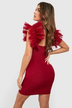 Robe Courte En Crêpe à Manches Volantées -BOOHO Kleidung Magasin gzz26062 wine xl 1