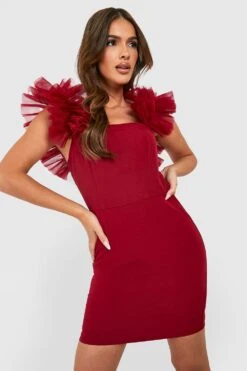 Robe Courte En Crêpe à Manches Volantées -BOOHO Kleidung Magasin gzz26062 wine xl 2