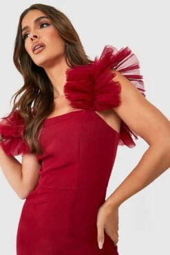 Robe Courte En Crêpe à Manches Volantées -BOOHO Kleidung Magasin gzz26062 wine xl 3