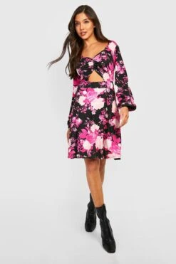 Robe Patineuse à Découpes Et Imprimé Fleuri