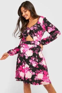 Robe Patineuse à Découpes Et Imprimé Fleuri -BOOHO Kleidung Magasin gzz26407 black xl 2