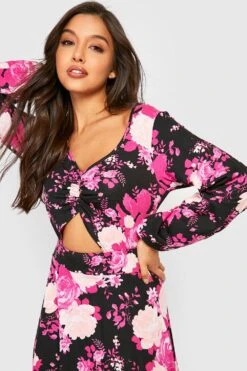 Robe Patineuse à Découpes Et Imprimé Fleuri -BOOHO Kleidung Magasin gzz26407 black xl 3