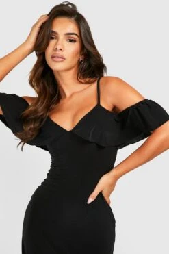 Robe Mi-longue Soyeuse à épaules Dénudées -BOOHO Kleidung Magasin gzz26428 black xl 2