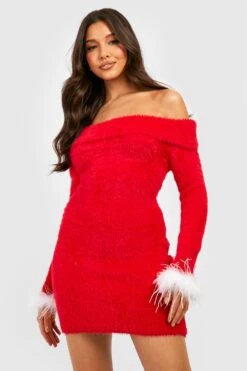 Robe Pull De Noël à Plumes 8 Robe Pull De Noël à Plumes -BOOHO Kleidung Magasin gzz26522 red xl 2