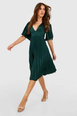 Robe Mi-longue Satinée Plissée -BOOHO Kleidung Magasin gzz26628 emerald xl 2