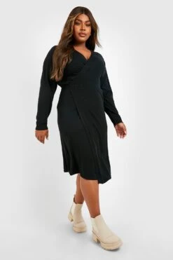 Grande Taille - Robe Portefeuille En Maille -BOOHO Kleidung Magasin gzz26653 black xl 2