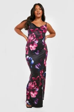 Grande Taille - Robe Longue Soyeuse Recyclée à Imprimé Fleuri 8 Grande Taille - Robe Longue Soyeuse Recyclée à Imprimé Fleuri -BOOHO Kleidung Magasin gzz26904 black xl 2