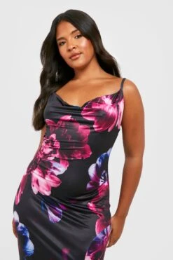 Grande Taille - Robe Longue Soyeuse Recyclée à Imprimé Fleuri 9 Grande Taille - Robe Longue Soyeuse Recyclée à Imprimé Fleuri -BOOHO Kleidung Magasin gzz26904 black xl 3