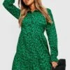 BOOHOO Grande Taille - Robe Chemise à Volants Et Imprimé Animal -BOOHO Kleidung Magasin gzz27141 green xl