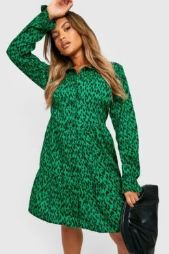BOOHOO Grande Taille - Robe Chemise à Volants Et Imprimé Animal