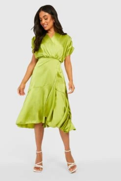Petite - Robe Mi-longue Satinée à Volants -BOOHO Kleidung Magasin gzz27237 lime xl 2
