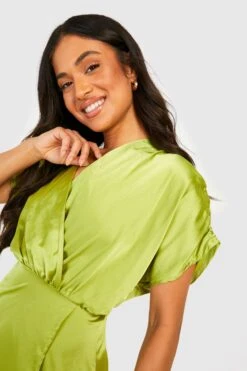 Petite - Robe Mi-longue Satinée à Volants -BOOHO Kleidung Magasin gzz27237 lime xl 3