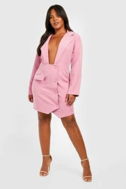 Grande Taille - Robe Blazer à Bouton Contrastant 8 Grande Taille - Robe Blazer à Bouton Contrastant -BOOHO Kleidung Magasin gzz27310 mauve xl