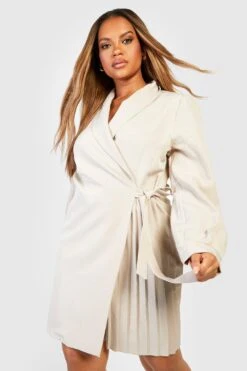 Grande Taille - Robe Blazer Nouée Plissée