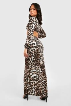 Robe Longue Texturée à Découpes Et Imprimé Léopard -BOOHO Kleidung Magasin gzz27549 brown xl 1