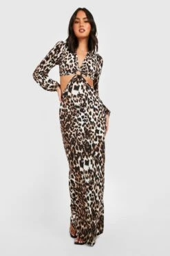 Robe Longue Texturée à Découpes Et Imprimé Léopard -BOOHO Kleidung Magasin gzz27549 brown xl 2