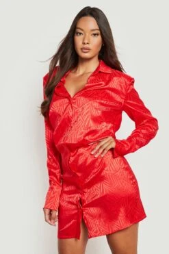 Robe Chemise Satinée En Jacquard 9 Robe Chemise Satinée En Jacquard -BOOHO Kleidung Magasin gzz27567 red xl 3