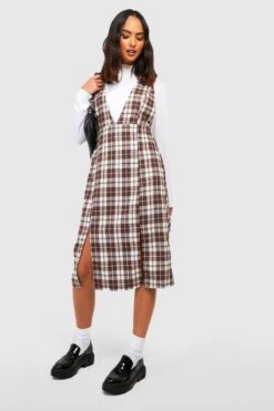 Robe Salopette Fendue à Carreaux