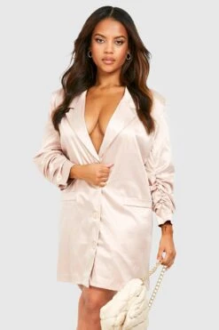 Grande Taille - Robe Blazer Satinée à Manches Froncées -BOOHO Kleidung Magasin gzz27851 champagne xl 2