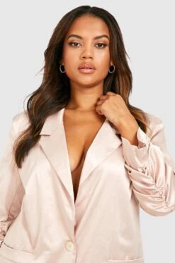 Grande Taille - Robe Blazer Satinée à Manches Froncées -BOOHO Kleidung Magasin gzz27851 champagne xl 3