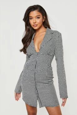 Robe Blazer Corset à Imprimé Pied-de-poule