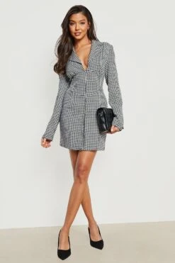 Robe Blazer Corset à Imprimé Pied-de-poule -BOOHO Kleidung Magasin gzz27876 black xl 2