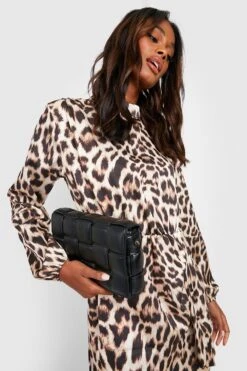 Robe Satinée à Col Montant Et Imprimé Fleuri -BOOHO Kleidung Magasin gzz27963 black xl 3