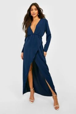 Robe Portefeuille En Mousseline De Soie à Manches Longues